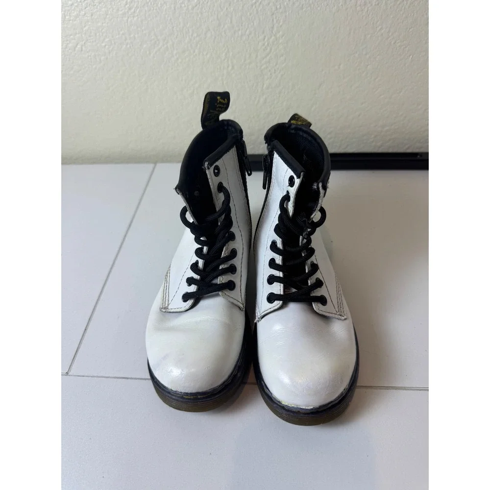 Dr Martens 1460 J Boots Kids Size 11 White Leather Lace Up Side Zip Combat Goth‎